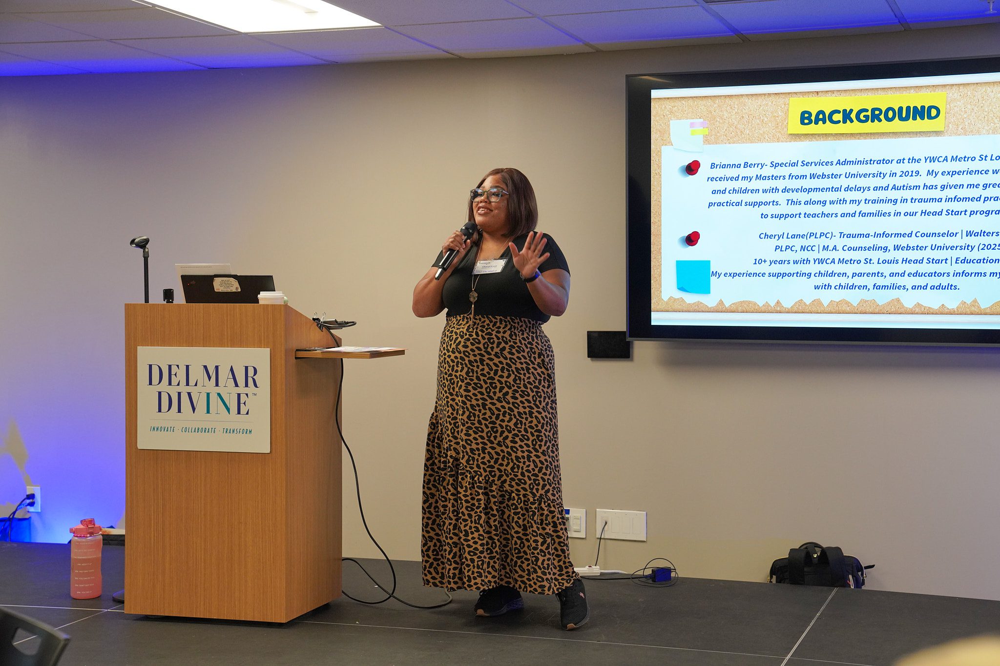 A speaker from YWCA gives a presentation to camp providers.